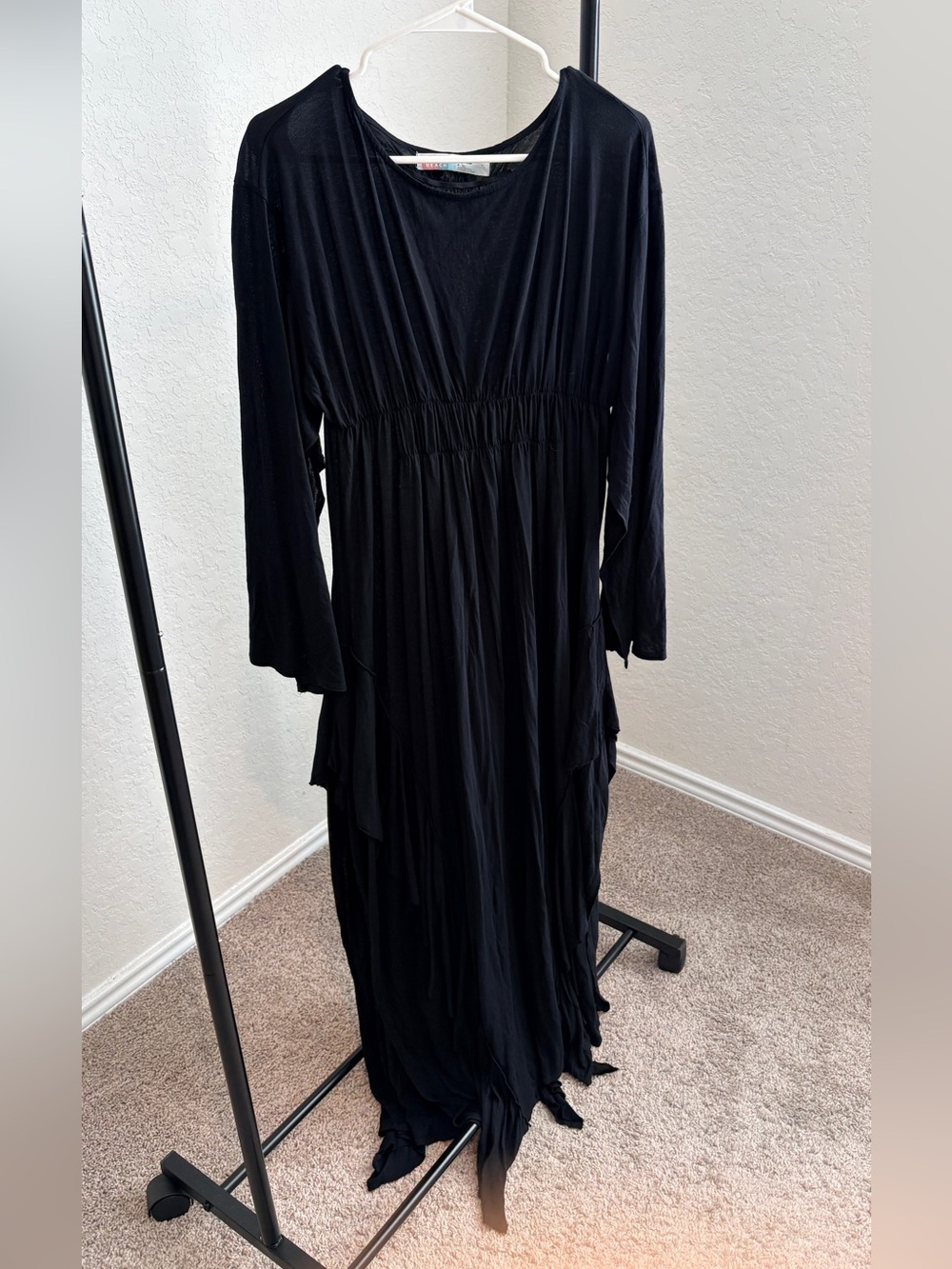 Free People Black Long-Sleeve Maxi Dress With double Side Slits